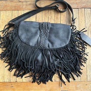 NWT black crossbody boho fringe bag